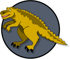 A brown dinosaur badge