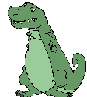 An animated green dinosaur looking from side to side