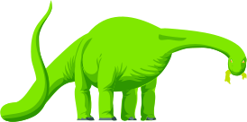 A huge green dinosaur eating grass