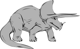 A grey dinosaur with big horns