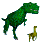 A big dinosaur chasing a little one