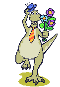A dinosaur with a bunch of flowers