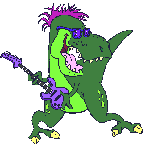 A dinosaur playing rock music