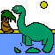 A dinosaur drinking