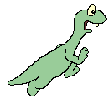 A cartoon-style green dinosaur running