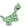 A funny green dinosaur walking