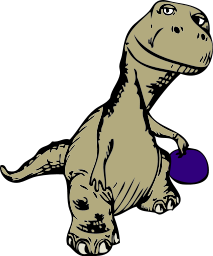 A dinosaur playing basketball